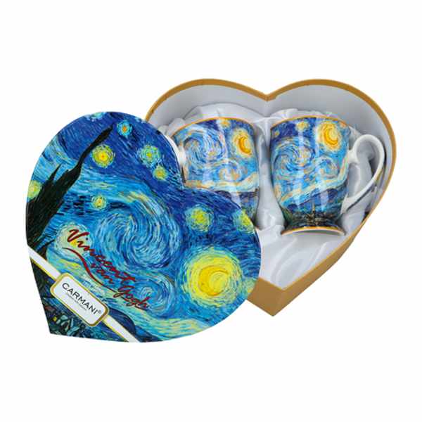 2 tazas de té Noche Estrellada Van Gogh Caja Corazon